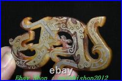 3.1 Old Chinese Dynasty Natural Hetian Jade Silver Gilt Dragon Beast YuBi Yu Bi