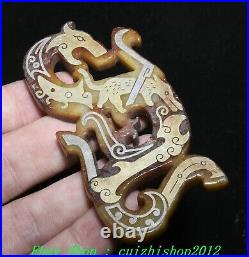 3.1 Old Chinese Dynasty Natural Hetian Jade Silver Gilt Dragon Beast YuBi Yu Bi