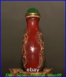 3.1''Old Red Coloured Glaze Gilt Carved Dragon Bat Snuff Bottle Statue Sculpture