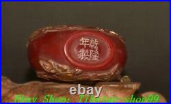 3.1''Old Red Coloured Glaze Gilt Carved Dragon Bat Snuff Bottle Statue Sculpture