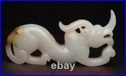 3.4 Chinese Natural Hetian White Jade Nephrite Carving Dragon beast Statue