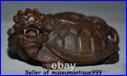 3.6 Rare Chinese Boxwood Wood Carved Fengshui Dragon Tortoise Turtle Statue