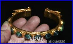 3.6 ancient Chinese Silver inlay gem Gilt Dragon head jewelry bracelet bangle