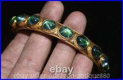 3.6 ancient Chinese Silver inlay gem Gilt Dragon head jewelry bracelet bangle