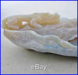 3.75 Australian OPAL Chinese Carving of Chilong Baby Dragon & Bok Choy with Stand