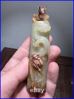 3.98-inch Chinese antique high relief jade dragon pendant