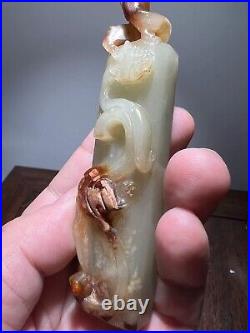 3.98-inch Chinese antique high relief jade dragon pendant