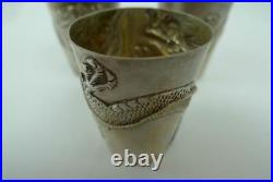 3 Antique 1890 Woshing Chinese export sterling silver dragon beaker cup Shanghai