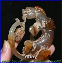 3 Old Chinese Dynasty Natural Agate Onyx Feng Shui Dragon Beast Animal Statue
