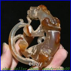 3 Old Chinese Dynasty Natural Agate Onyx Feng Shui Dragon Beast Animal Statue