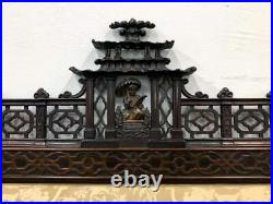 3 Panel Antique Chinese Floor Screen H 88 x W 72 Fine Carved Dragons Pagoda