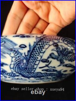 3'' Qing Dynasty Qianlong Blue White Porcelain Dragon Totem Pattern Pen Wash