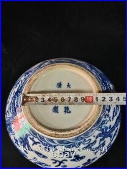 3'' Qing Dynasty Qianlong Blue White Porcelain Dragon Totem Pattern Pen Wash