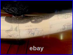 30 Antique Chinese Dragon Bone & Metal Pipe 10 Wide with Extensive Artwork