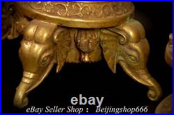 30 Old Chinese Bronze 24K Gold Gilt Fengshui Double Dragon Censer Statue Set