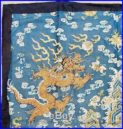 31 Antique Chinese Embroidery Silk & Gauze or Kesi Fabric Panel with 2 DRAGONS