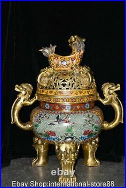 32 Old Chinese Cloisonné Enamel Dynasty Palace Dragon 2 Ear Incense Burner