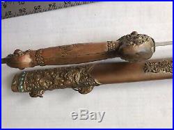 33 Old Antique Chinese Turquoise Gems Inlays Dragon Figure Brass Sword Scabbard
