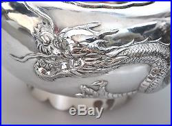 357g ANTIQUE CHINESE EXPORT SOLID SILVER LUEN WO SHANGHAI DRAGON BOWL CHINA 1900