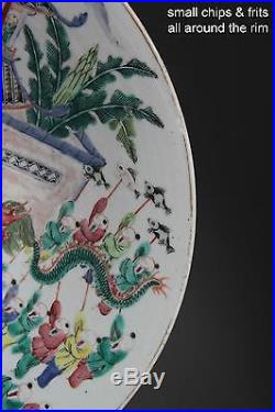 35cm! Antique 19thC CHINESE 100 BOYS & DRAGON CHARGER Famille Rose porcelain