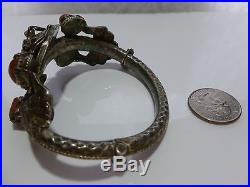 #36 Antique Vintage Oriental Chinese Sterling Silver Coral Dragon Bracelet
