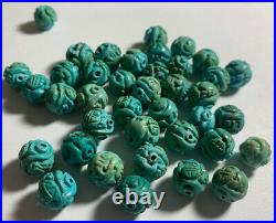 37 Vintage Turquoise Dragon Carved Beads Jewelry Estate Lot Chinese