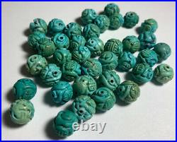 37 Vintage Turquoise Dragon Carved Beads Jewelry Estate Lot Chinese