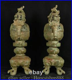 39.2 Chinese Shang Dynasty Bronze ware Elephant leg Dragon incense burner Pair