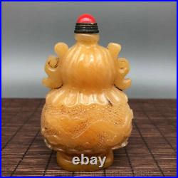 4.0 Old Chinese Tianhuang Shoushan stone carving dragon gourd snuff box bottle