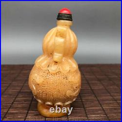 4.0 Old Chinese Tianhuang Shoushan stone carving dragon gourd snuff box bottle