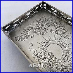 4.5 Antique Chinese Silver Footed Dish with Celestial DRAGON Sterling (77.4g)