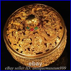 4.8 Antique Chinese Purple Bronze 24K Gold Gilt Dynasty Dragon storage Jar Pot