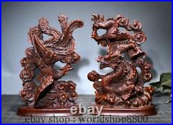 4.8 Rare Old Chinese Boxwood Wood Hand Carved Wealth Dragon Phoenix Statue