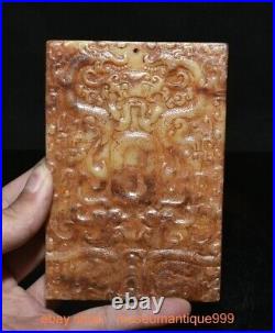 4.8 ancient Chinese natural hetian jade carving 2 dragon beast Amulet pendant