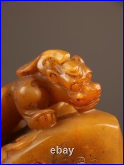 4''Collect Natural Tianhuang Shoushan Stone Dragon Pixiu Beast Seal Stamp Signet 4''Collect Natural Tianhuang Shoushan Stone Dragon Pixiu Beast Seal Stamp Signet