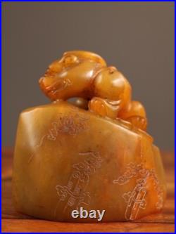 4''Collect Natural Tianhuang Shoushan Stone Dragon Pixiu Beast Seal Stamp Signet 4''Collect Natural Tianhuang Shoushan Stone Dragon Pixiu Beast Seal Stamp Signet