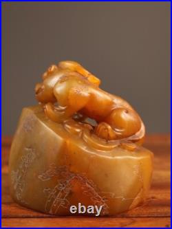 4''Collect Natural Tianhuang Shoushan Stone Dragon Pixiu Beast Seal Stamp Signet 4''Collect Natural Tianhuang Shoushan Stone Dragon Pixiu Beast Seal Stamp Signet