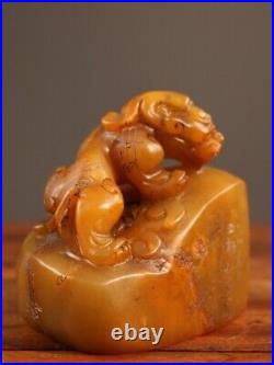 4''Collect Natural Tianhuang Shoushan Stone Dragon Pixiu Beast Seal Stamp Signet 4''Collect Natural Tianhuang Shoushan Stone Dragon Pixiu Beast Seal Stamp Signet