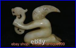 4 Old Chinese Hetian Jade Carving kneel person lift Dragon beast sculpture