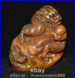 4 Old Chinese Tianhuang Shoushan Stone Carving Dragon Play Bead Seal Signet