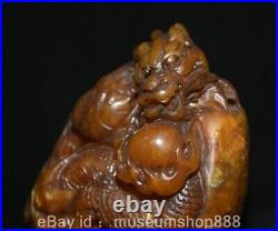 4 Old Chinese Tianhuang Shoushan Stone Carving Dragon Play Bead Seal Signet