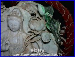 46 Chinese Emerald jade jadeite Fengshui Guan Yin Goddess Dragon Tongzi Statue
