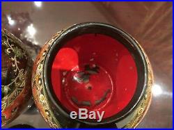 $4k Pair Decalcomania Decoupage Jar Vase Chinoiserie Chinese Dragon Red Gold
