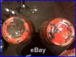 $4k Pair Decalcomania Decoupage Jar Vase Chinoiserie Chinese Dragon Red Gold