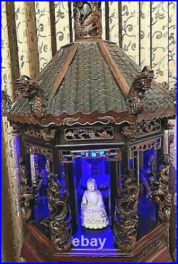 5' 4 TALL 1800s Antique Chinese Dragon Shrine Carved Wood Buddhist AltarTemple