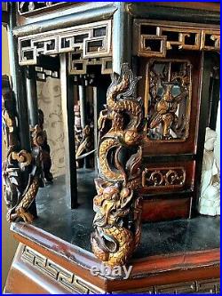 5' 4 TALL 1800s Antique Chinese Dragon Shrine Carved Wood Buddhist AltarTemple