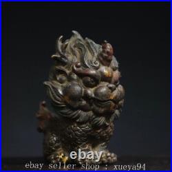 5.5 Chinese Ancient Bronze Auspicious Kyiln Unicorn Dragon Beast Statue