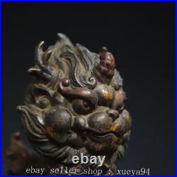 5.5 Chinese Ancient Bronze Auspicious Kyiln Unicorn Dragon Beast Statue