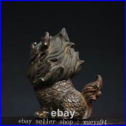 5.5 Chinese Ancient Bronze Auspicious Kyiln Unicorn Dragon Beast Statue