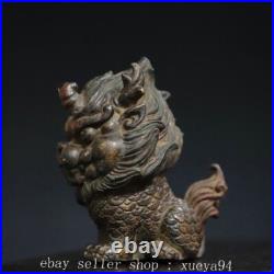 5.5 Chinese Ancient Bronze Auspicious Kyiln Unicorn Dragon Beast Statue